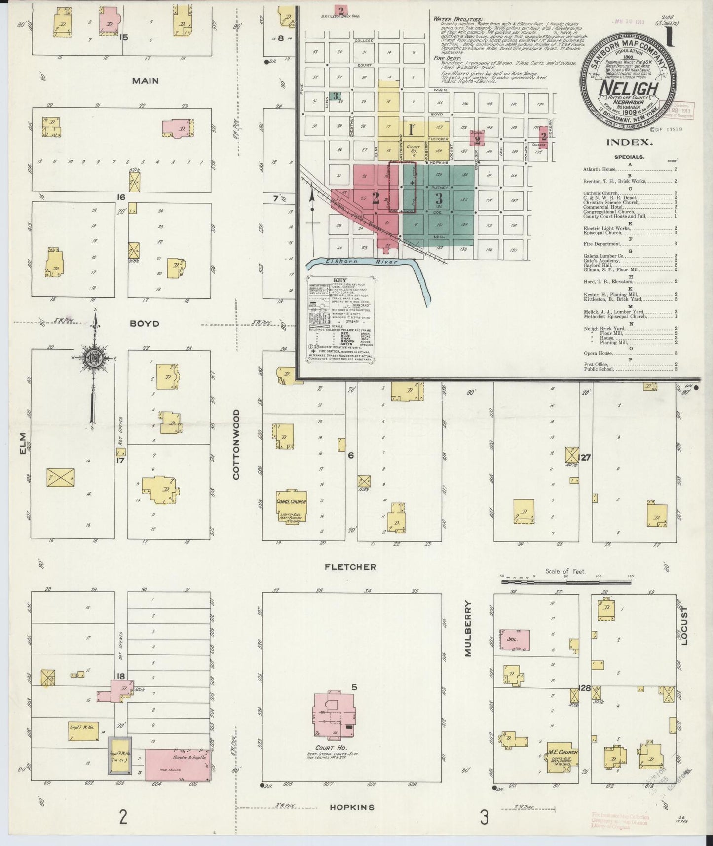 Sanborn Fire Insurance Map from Neligh, Antelope County, Nebraska (1909), Sheet #0001 - Complete Map Set gallery image, historic Sanborn map, vintage wall art, Nebraska Nebraska