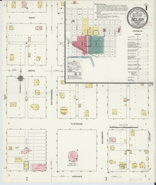 Sanborn Fire Insurance Map from Neligh, Antelope County, Nebraska (1909), Sheet #0001 - Complete Map Set gallery image, historic Sanborn map, vintage wall art, Nebraska Nebraska