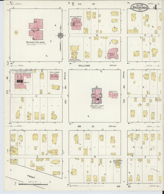 Sanborn Fire Insurance Map from Brookings, Brookings County, South Dakota (1916), Sheet #0004 - Historic Sanborn Fire Insurance Map Print, vintage old map wall art, antique decor, genealogy gift, South Dakota South Dakota map
