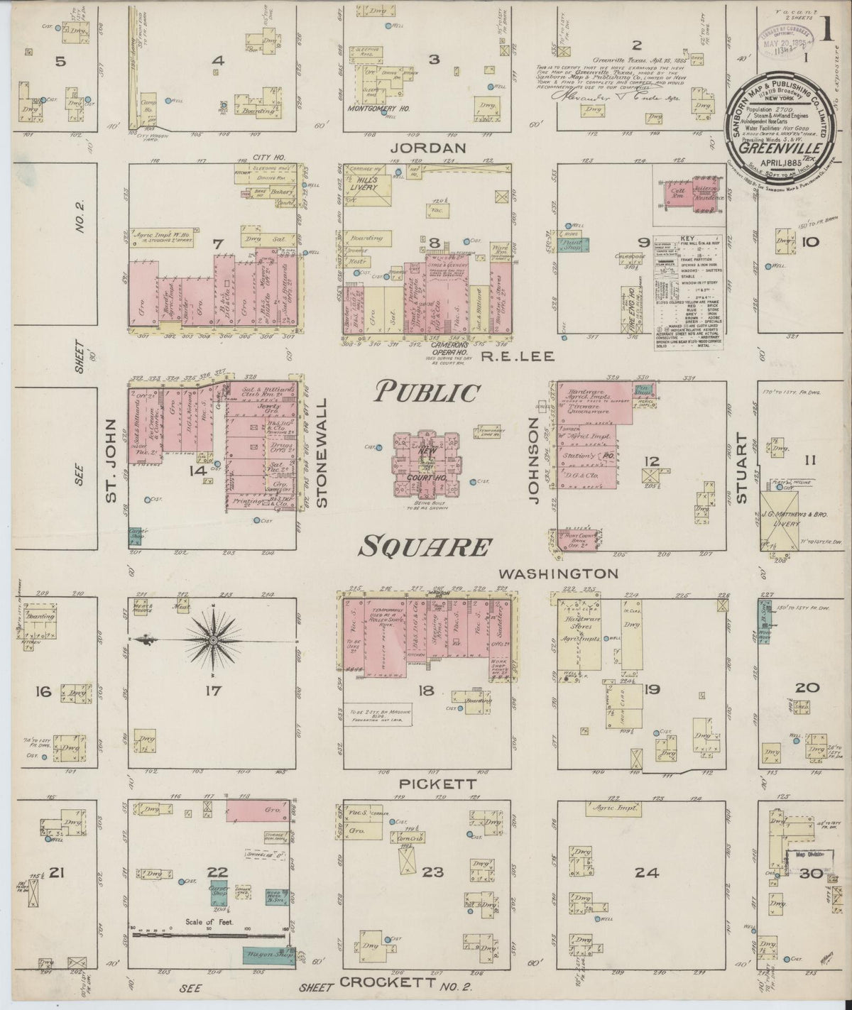 Sanborn Fire Insurance Map from Greenville, Hunt County, Texas (1885), Sheet #0001 - Complete Map Set gallery image, historic Sanborn map, vintage wall art, Texas Texas