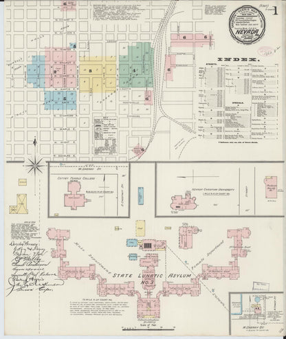 Sanborn Fire Insurance Map from Nevada, Vernon County, Missouri (1890), Sheet #0001 - Complete Map Set gallery image, historic Sanborn map, vintage wall art, Nevada Nevada