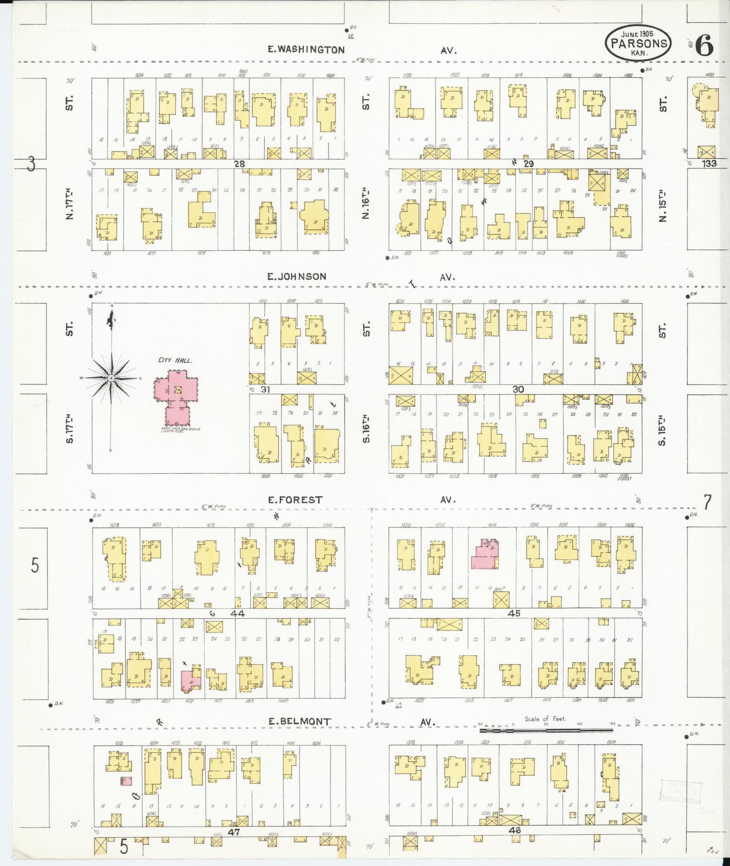 Sanborn Fire Insurance Map from Parsons, Labette County, Kansas (1905), Sheet #0006 - Complete Map Set gallery image, historic Sanborn map, vintage wall art, Kansas Kansas