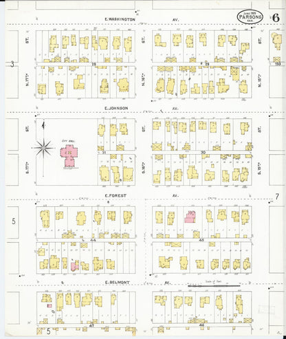 Sanborn Fire Insurance Map from Parsons, Labette County, Kansas (1905), Sheet #0006 - Complete Map Set gallery image, historic Sanborn map, vintage wall art, Kansas Kansas