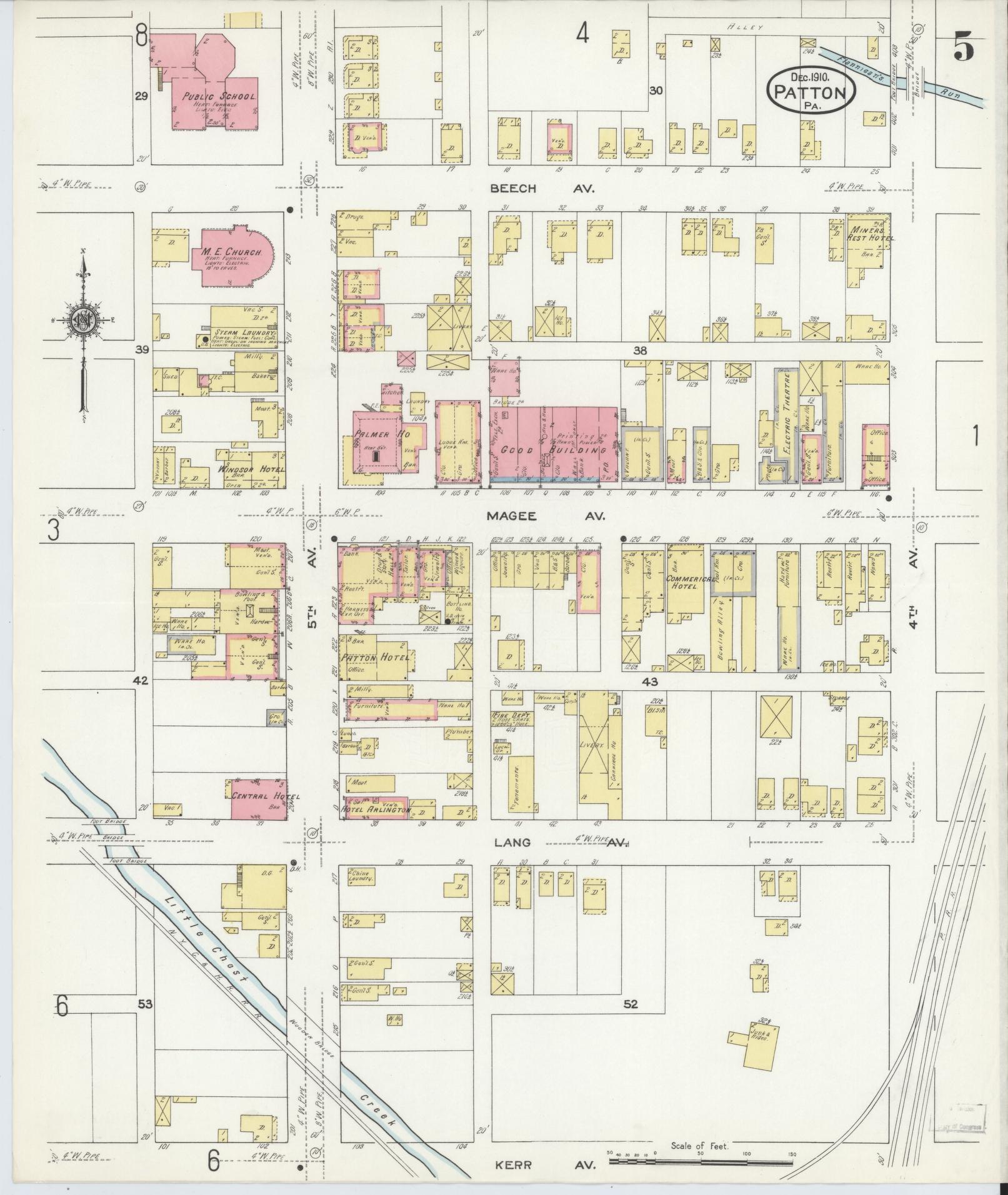 Sanborn Fire Insurance Map from Patton, Cambria County, Pennsylvania (1910), Sheet #0005 - Complete Map Set gallery image, historic Sanborn map, vintage wall art, Pennsylvania Pennsylvania