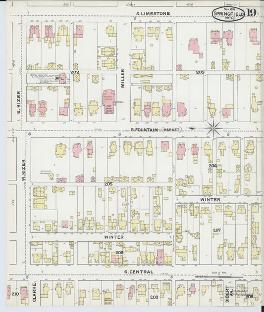 Sanborn Fire Insurance Map from Springfield, Clark County, Ohio (1891), Sheet #0019 - Historic Sanborn Fire Insurance Map Print, vintage old map wall art, antique decor, genealogy gift, Ohio Ohio map