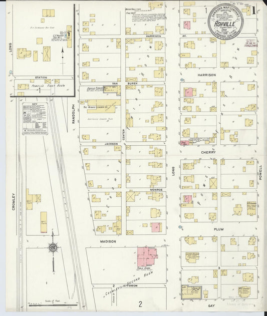 Sanborn Fire Insurance Map from Ashville, Pickaway County, Ohio (1910), Sheet #0001 - Historic Sanborn Fire Insurance Map Print, vintage old map wall art, antique decor, genealogy gift, Ohio Ohio map