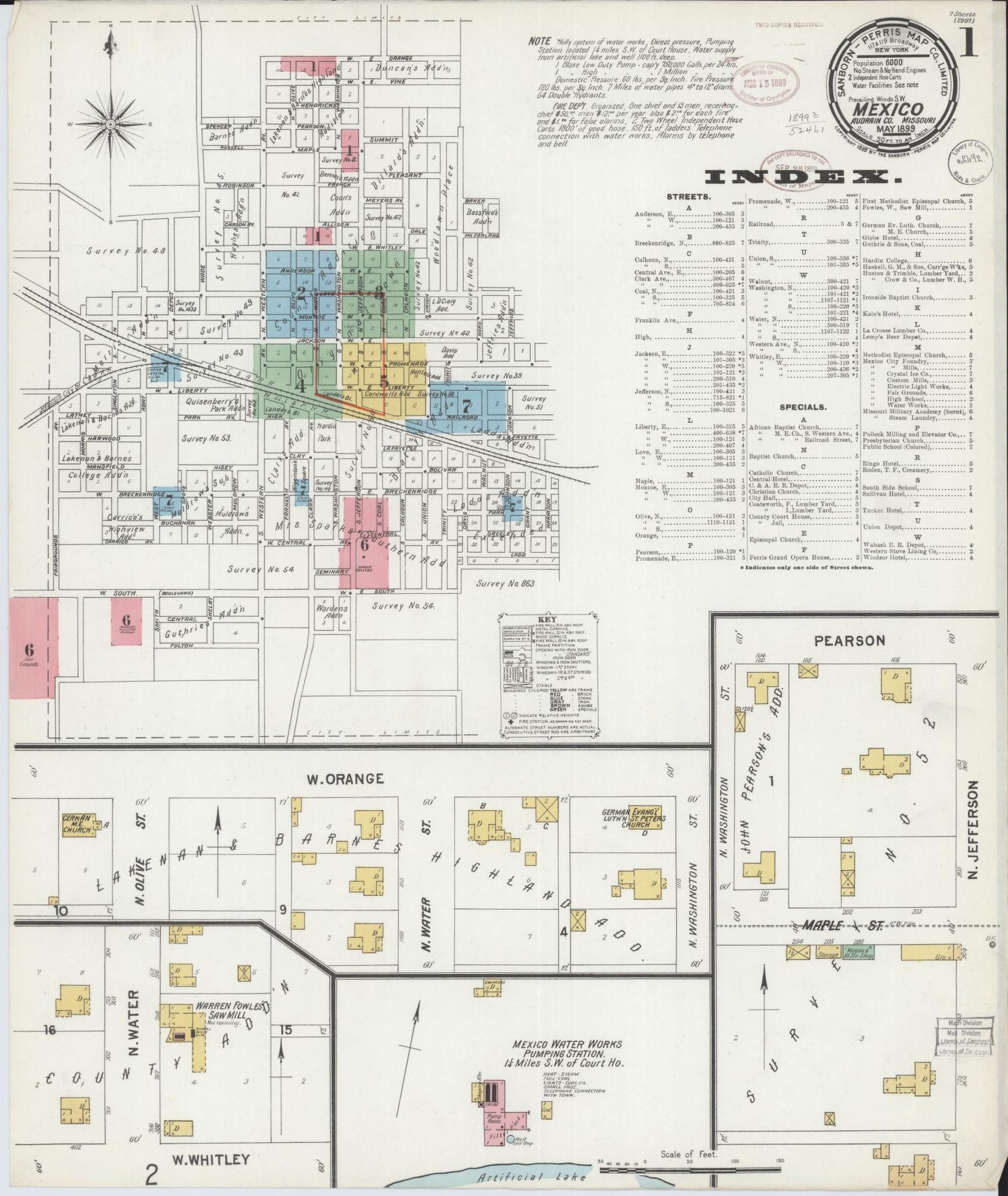 Sanborn Fire Insurance Map from Mexico, Audrain County, Missouri (1899), Sheet #0001 - Historic Sanborn Fire Insurance Map Print, vintage old map wall art, antique decor, genealogy gift, Missouri Missouri map