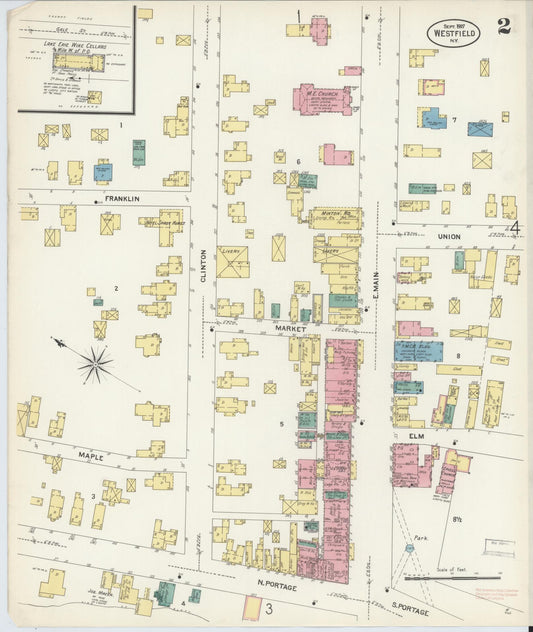 Sanborn Fire Insurance Map from Westfield, Chautauqua County, New York (1907), Sheet #0002 - Historic Sanborn Fire Insurance Map Print, vintage old map wall art, antique decor, genealogy gift, New York New York map