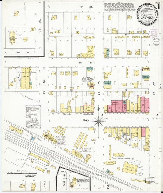 Sanborn Fire Insurance Map from Coon Rapids, Carroll County, Iowa (1901), Sheet #0001 - Historic Sanborn Fire Insurance Map Print, vintage old map wall art