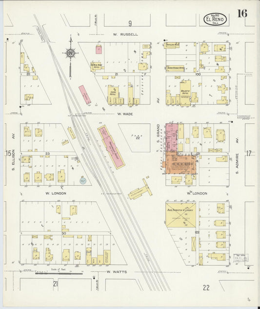 Sanborn Fire Insurance Map from El Reno, Canadian County, Oklahoma (1913), Sheet #0016 - Historic Sanborn Fire Insurance Map Print, vintage old map wall art, antique decor, genealogy gift, Oklahoma Oklahoma map