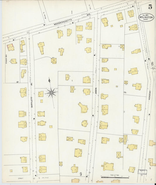 Sanborn Fire Insurance Map from Arlington, Middlesex County, Massachusetts (1903), Sheet #0005 - Historic Sanborn Fire Insurance Map Print, vintage old map wall art, antique decor, genealogy gift, Massachusetts Massachusetts map