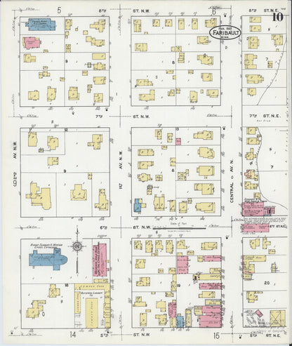 Sanborn Fire Insurance Map from Faribault, Rice County, Minnesota (1921), Sheet #0010 - Complete Map Set gallery image, historic Sanborn map, vintage wall art, Minnesota Minnesota