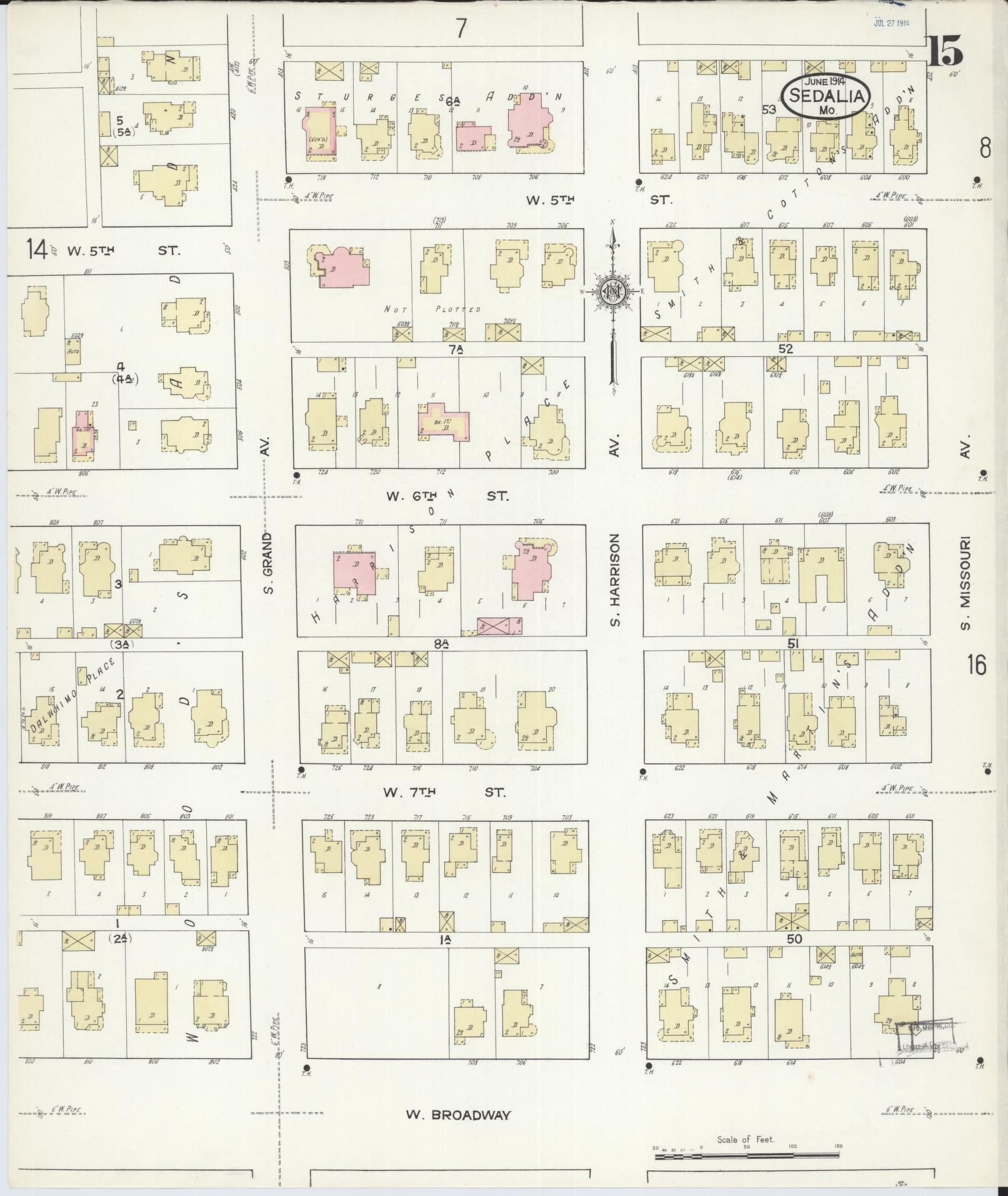 Sanborn Fire Insurance Map from Sedalia, Pettis County, Missouri (1914), Sheet #0015 - Complete Map Set gallery image, historic Sanborn map, vintage wall art, Missouri Missouri