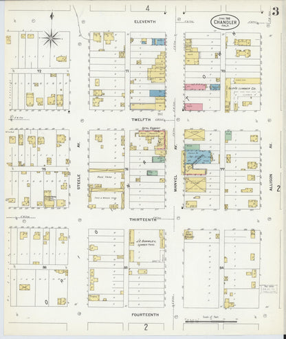 Sanborn Fire Insurance Map from Chandler, Lincoln County, Oklahoma (1908), Sheet #0003 - Complete Map Set gallery image, historic Sanborn map, vintage wall art, Oklahoma Oklahoma