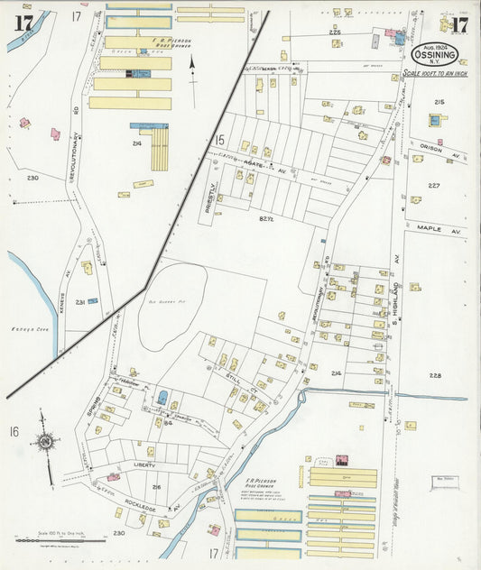 Sanborn Fire Insurance Map from Ossining, Westchester County, New York (1924), Sheet #0017 - Historic Sanborn Fire Insurance Map Print, vintage old map wall art, antique decor, genealogy gift, New York New York map