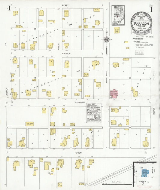 Sanborn Fire Insurance Map from Paragon, Morgan County, Indiana (1929), Sheet #0001 - Complete Map Set gallery image, historic Sanborn map, vintage wall art, Indiana Indiana