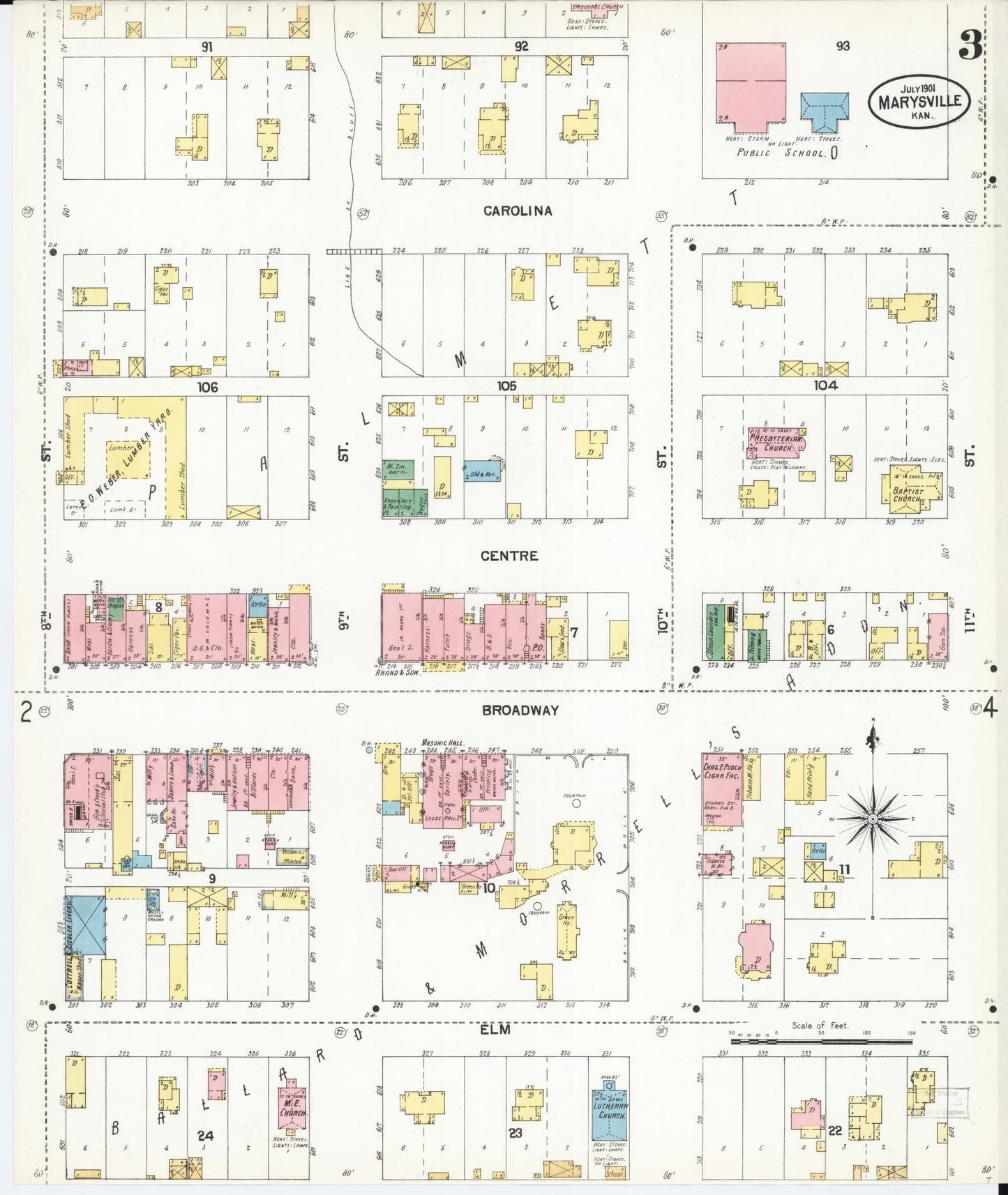 Sanborn Fire Insurance Map from Marysville, Marshall County, Kansas (1901), Sheet #0003 - Complete Map Set gallery image, historic Sanborn map, vintage wall art, Kansas Kansas