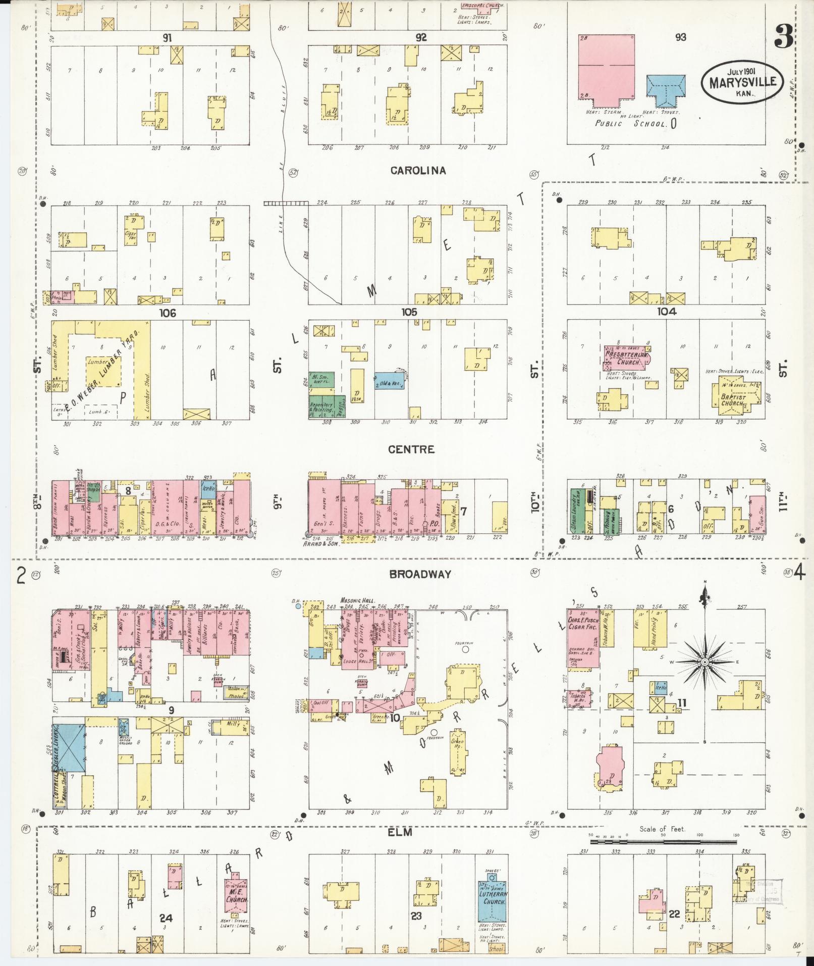 Sanborn Fire Insurance Map from Marysville, Marshall County, Kansas (1901), Sheet #0003 - Complete Map Set gallery image, historic Sanborn map, vintage wall art, Kansas Kansas