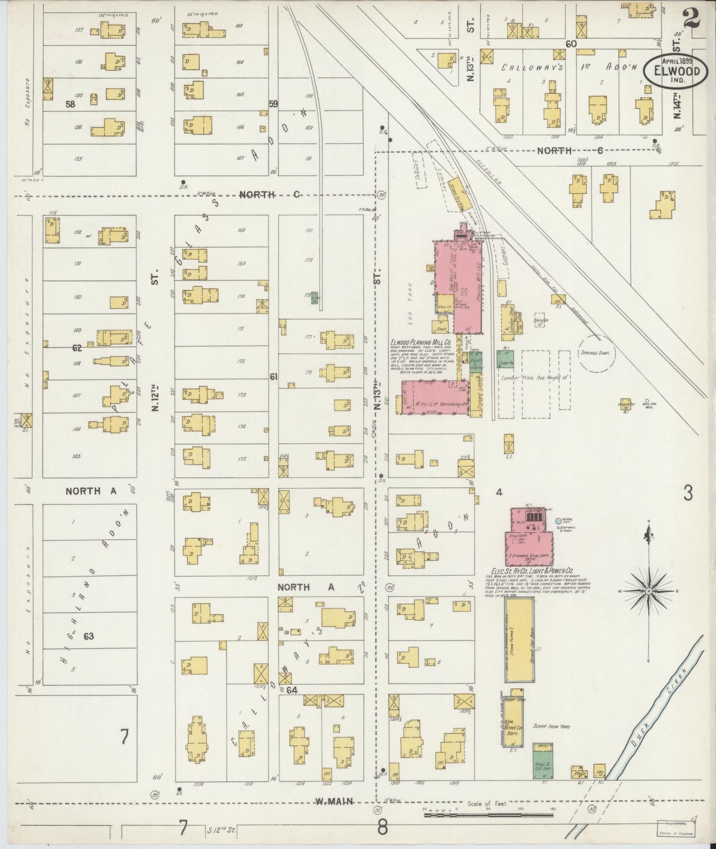 Sanborn Fire Insurance Map from Elwood, Madison County, Indiana (1899), Sheet #0002 - Complete Map Set gallery image, historic Sanborn map, vintage wall art, Indiana Indiana