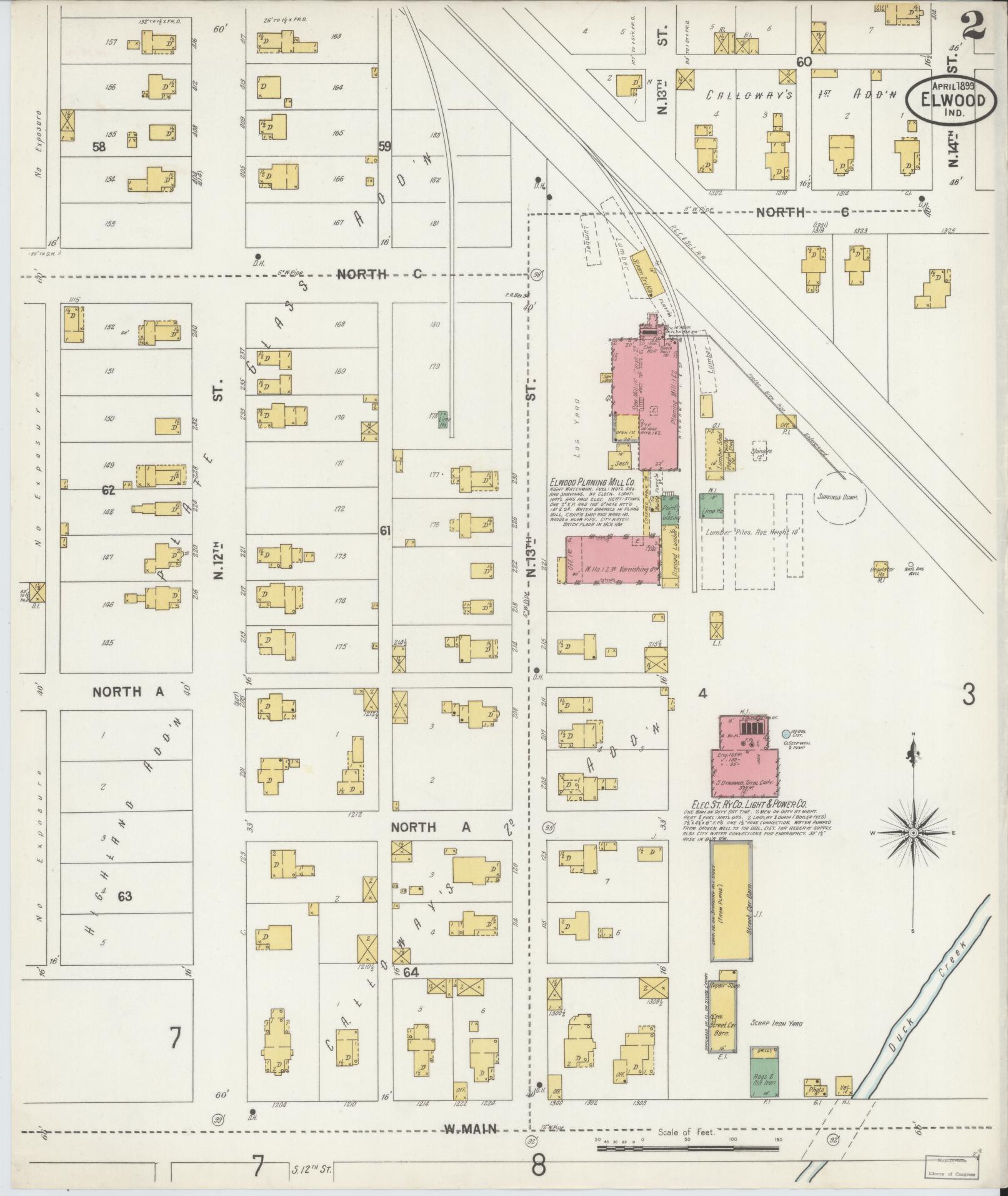 Sanborn Fire Insurance Map from Elwood, Madison County, Indiana (1899), Sheet #0002 - Complete Map Set gallery image, historic Sanborn map, vintage wall art, Indiana Indiana
