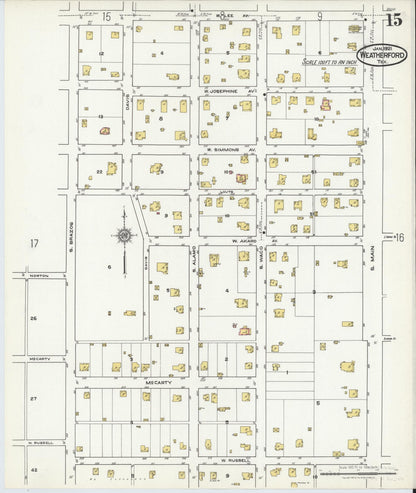 Sanborn Fire Insurance Map from Weatherford, Parker County, Texas (1921), Sheet #0015 - Historic Sanborn Fire Insurance Map Print, vintage old map wall art, antique decor, genealogy gift, Texas Texas map