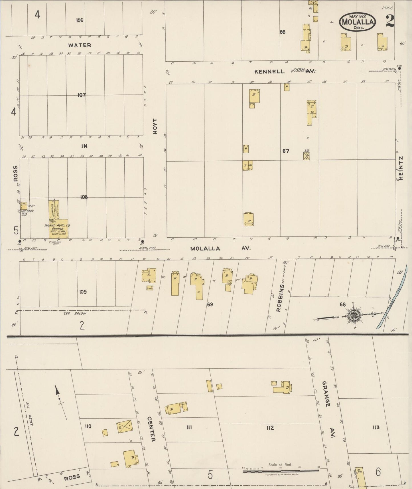 Sanborn Fire Insurance Map from Molalla, Clackamas County, Oregon (1922), Sheet #0002 - Complete Map Set gallery image, historic Sanborn map, vintage wall art, Oregon Oregon
