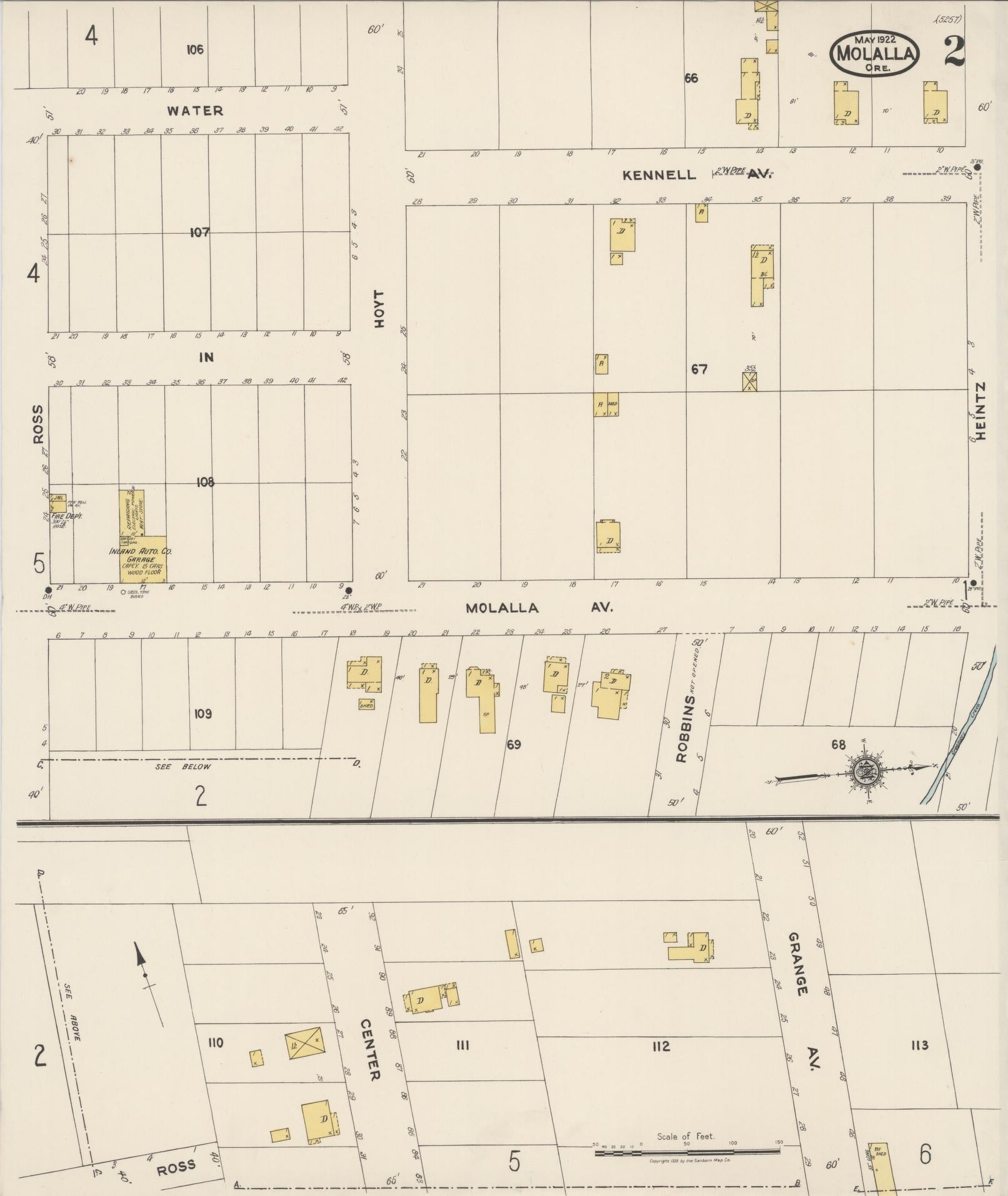 Sanborn Fire Insurance Map from Molalla, Clackamas County, Oregon (1922), Sheet #0002 - Complete Map Set gallery image, historic Sanborn map, vintage wall art, Oregon Oregon