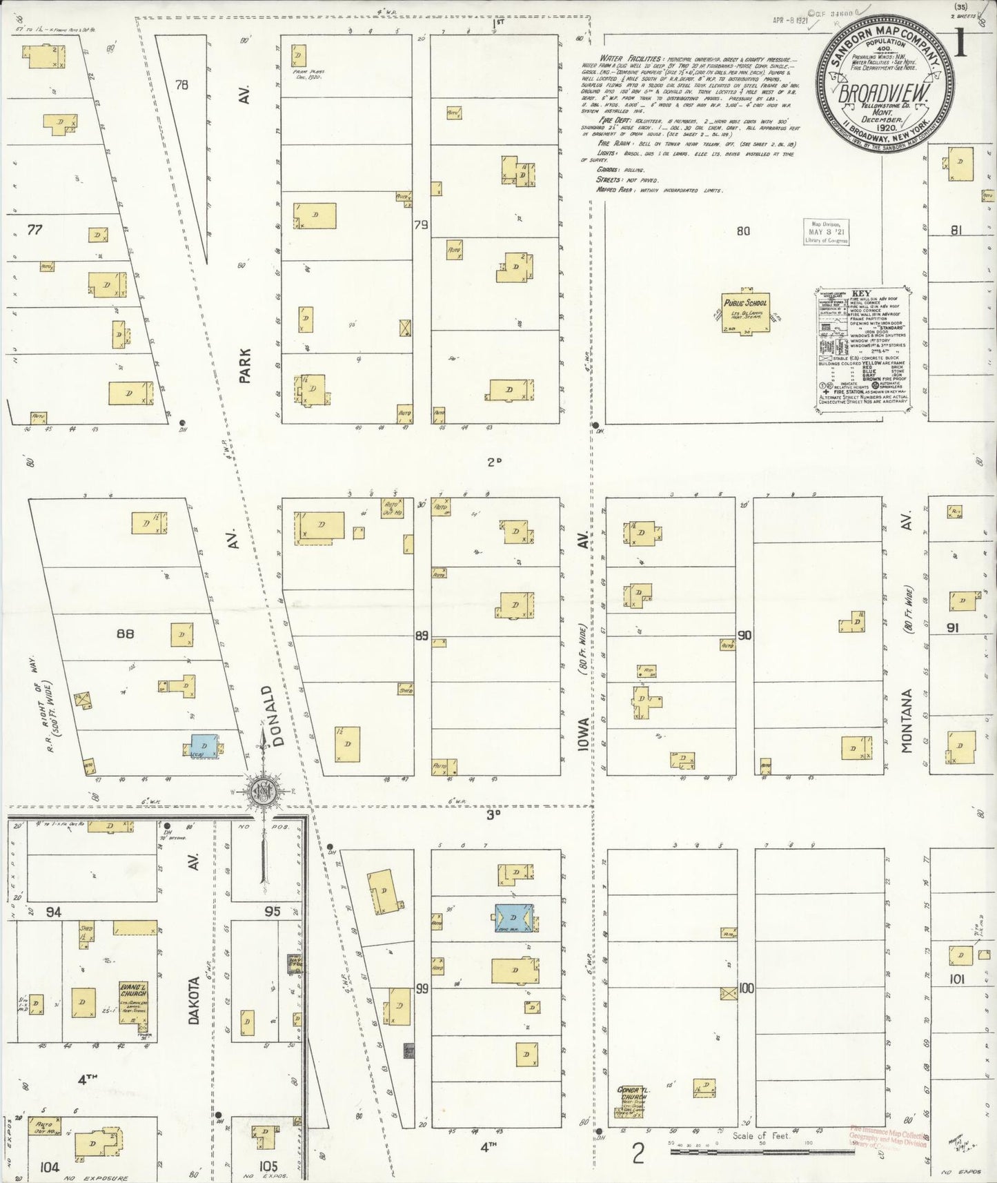Sanborn Fire Insurance Map from Broadview, Yellowstone County, Montana (1920), Sheet #0001 - Complete Map Set gallery image, historic Sanborn map, vintage wall art, Montana Montana