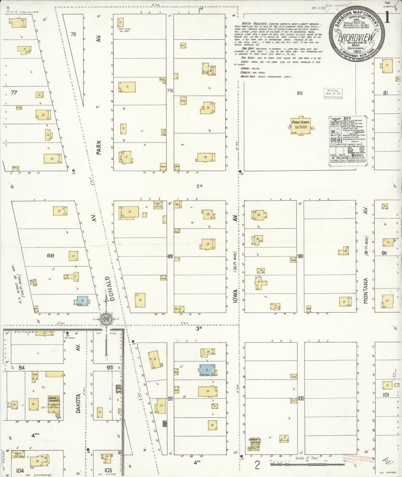 Sanborn Fire Insurance Map from Broadview, Yellowstone County, Montana (1920), Sheet #0001 - Complete Map Set gallery image, historic Sanborn map, vintage wall art, Montana Montana