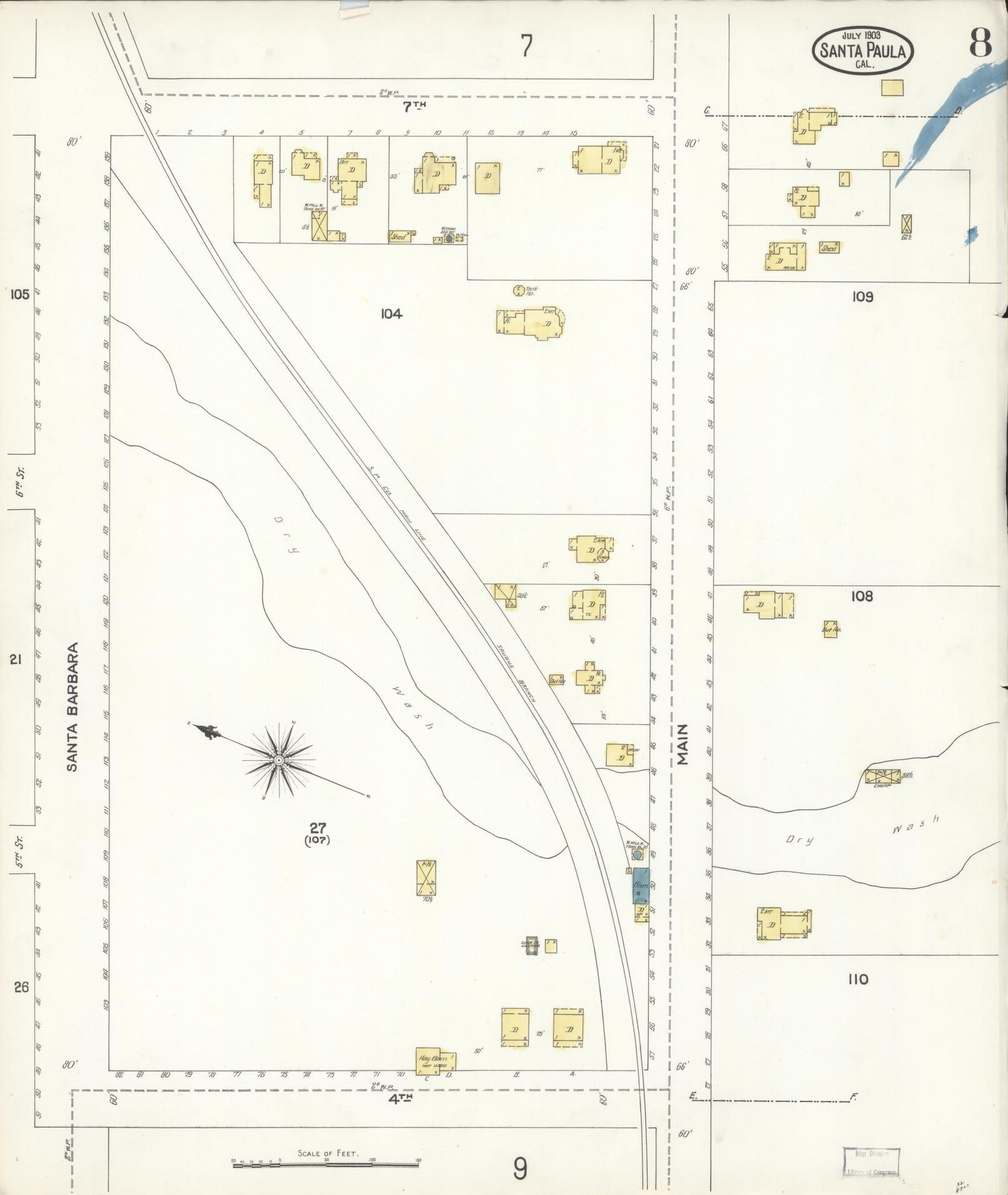 Sanborn Fire Insurance Map from Santa Paula, Ventura County, California (1903), Sheet #0008 - Complete Map Set gallery image, historic Sanborn map, vintage wall art, California California
