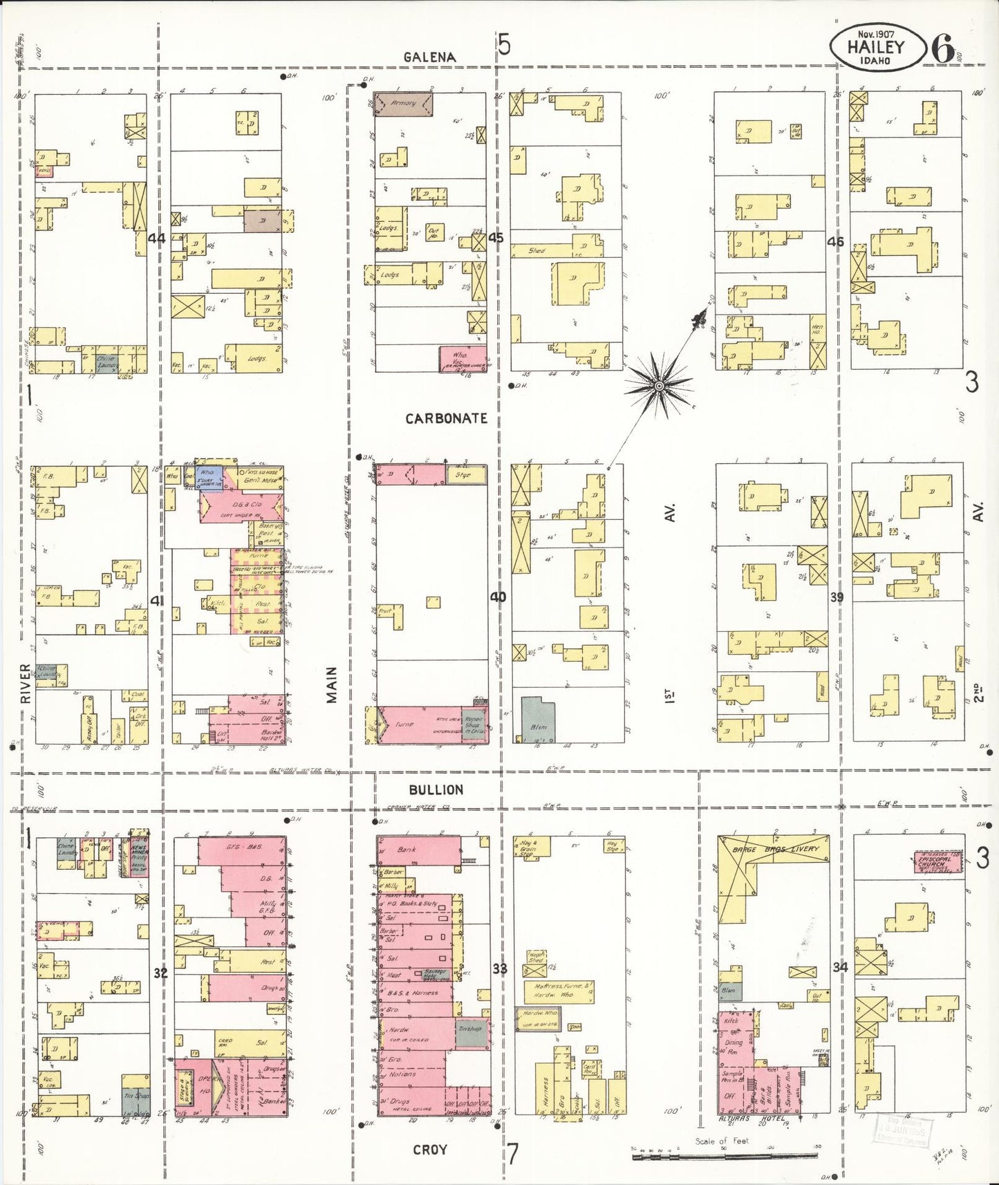 Sanborn Fire Insurance Map from Hailey, Blaine County, Idaho (1907), Sheet #0006 - Complete Map Set gallery image, historic Sanborn map, vintage wall art, Idaho Idaho