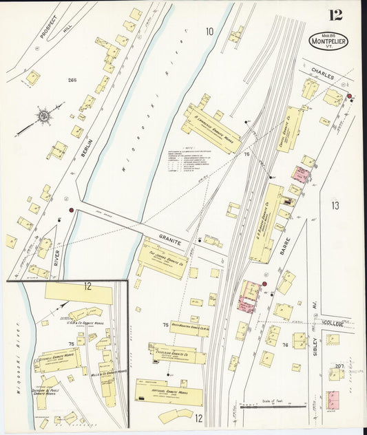 Sanborn Fire Insurance Map from Montpelier, Washington County, Vermont (1915), Sheet #0012 - Historic Sanborn Fire Insurance Map Print, vintage old map wall art, antique decor, genealogy gift, Vermont Vermont map