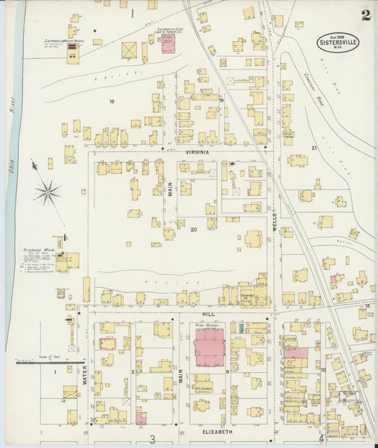 Sanborn Fire Insurance Map from Sistersville, Tyler County, West Virginia (1898), Sheet #0002 - Historic Sanborn Fire Insurance Map Print, vintage old map wall art, antique decor, genealogy gift, West Virginia West Virginia map