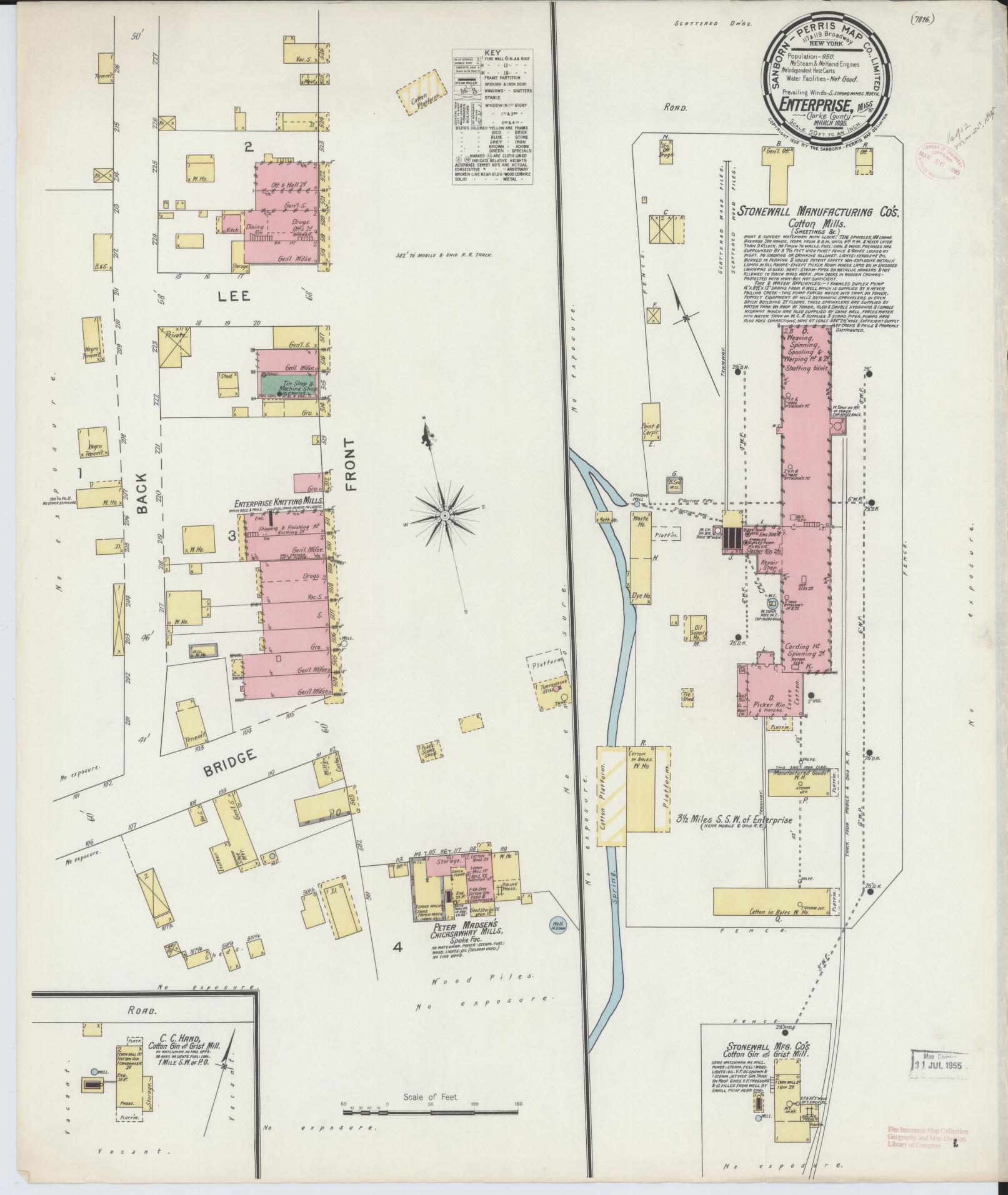 Sanborn Fire Insurance Map from Enterprize, Clarke County, Mississippi (1895), Sheet #0001 - Historic Sanborn Fire Insurance Map Print, vintage old map wall art, antique decor, genealogy gift, Mississippi Mississippi map