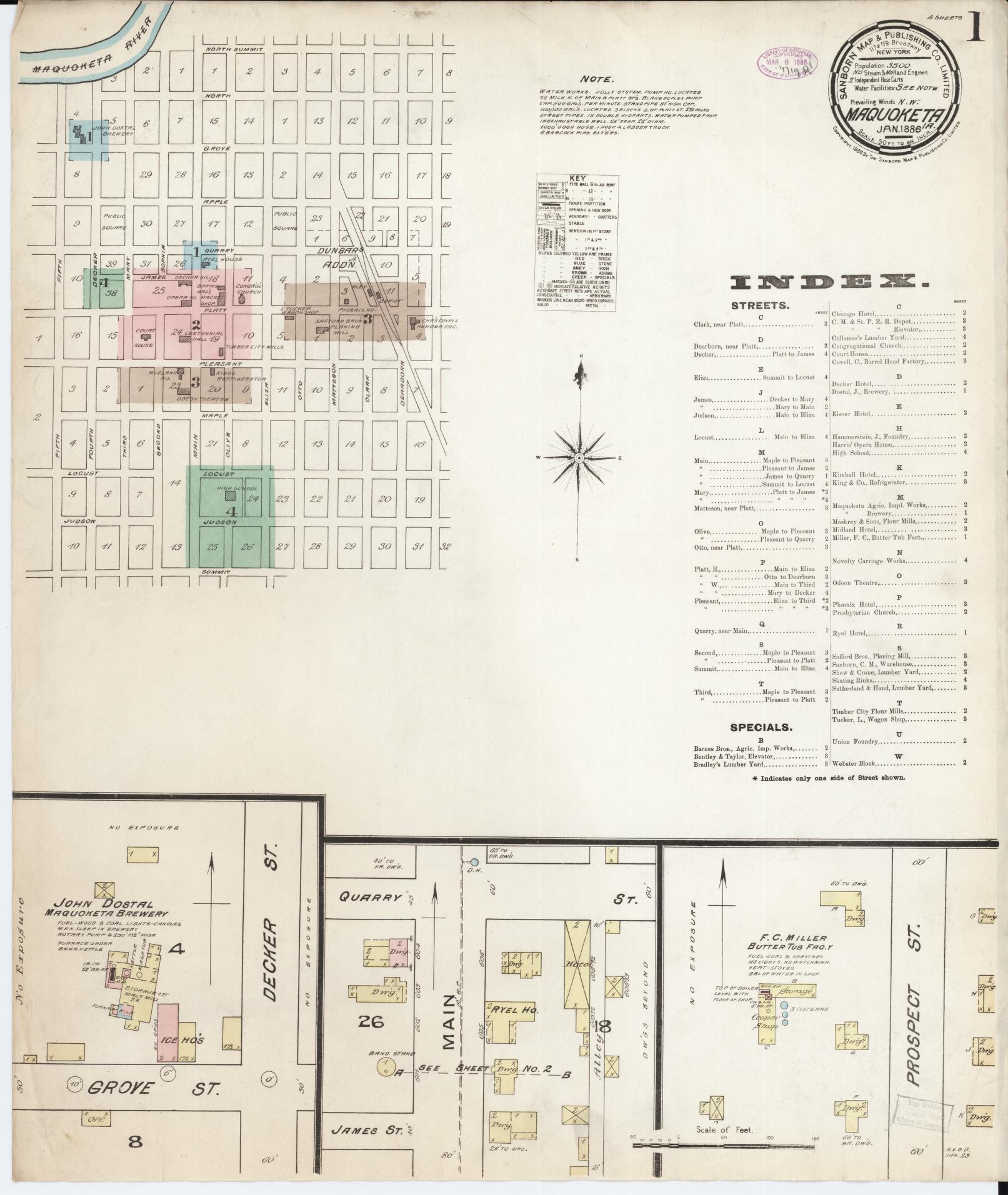 Sanborn Fire Insurance Map from Maquoketa, Jackson County, Iowa (1886), Sheet #0001 - Historic Sanborn Fire Insurance Map Print