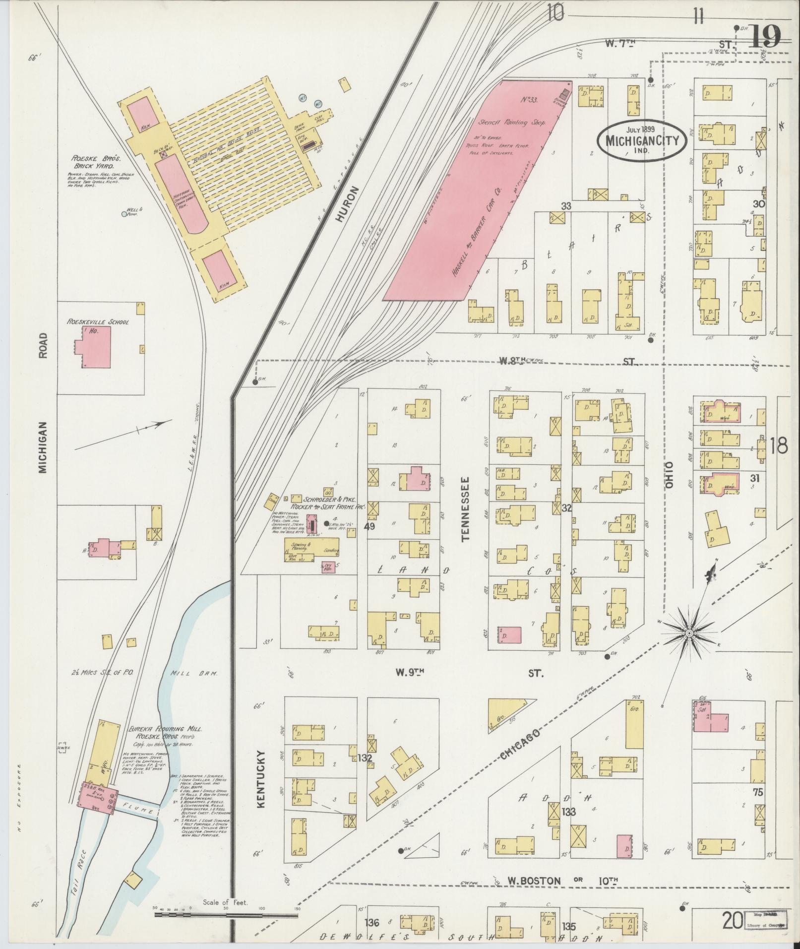 Sanborn Fire Insurance Map from Michigan City, La Porte County, Indiana (1899), Sheet #0019 - Complete Map Set gallery image, historic Sanborn map, vintage wall art, Michigan Michigan