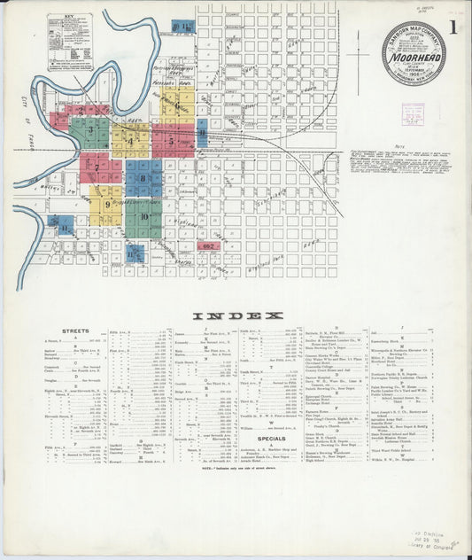 Sanborn Fire Insurance Map from Moorhead, Clay County, Minnesota (1906), Sheet #0001 - Historic Sanborn Fire Insurance Map Print, vintage old map wall art, antique decor, genealogy gift, Minnesota Minnesota map