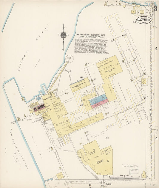 Sanborn Fire Insurance Map from Raymond, Pacific County, Washington (1913), Sheet #0003 - Historic Sanborn Fire Insurance Map Print, vintage old map wall art, antique decor, genealogy gift, Washington Washington map