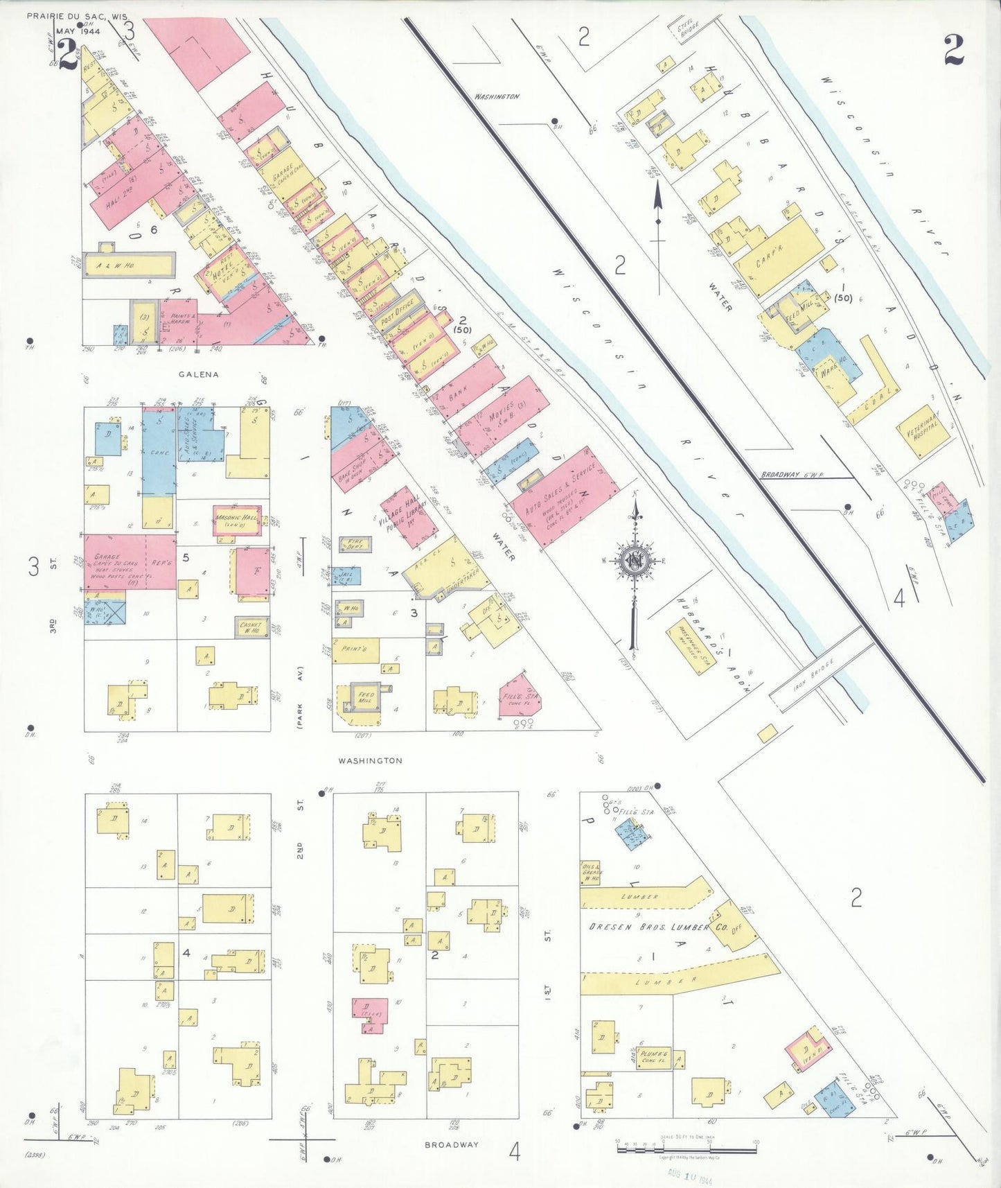 Sanborn Fire Insurance Map from Prairie du Sac, Sauk County, Wisconsin (1944), Sheet #0002 - Complete Map Set gallery image, historic Sanborn map, vintage wall art, Wisconsin Wisconsin