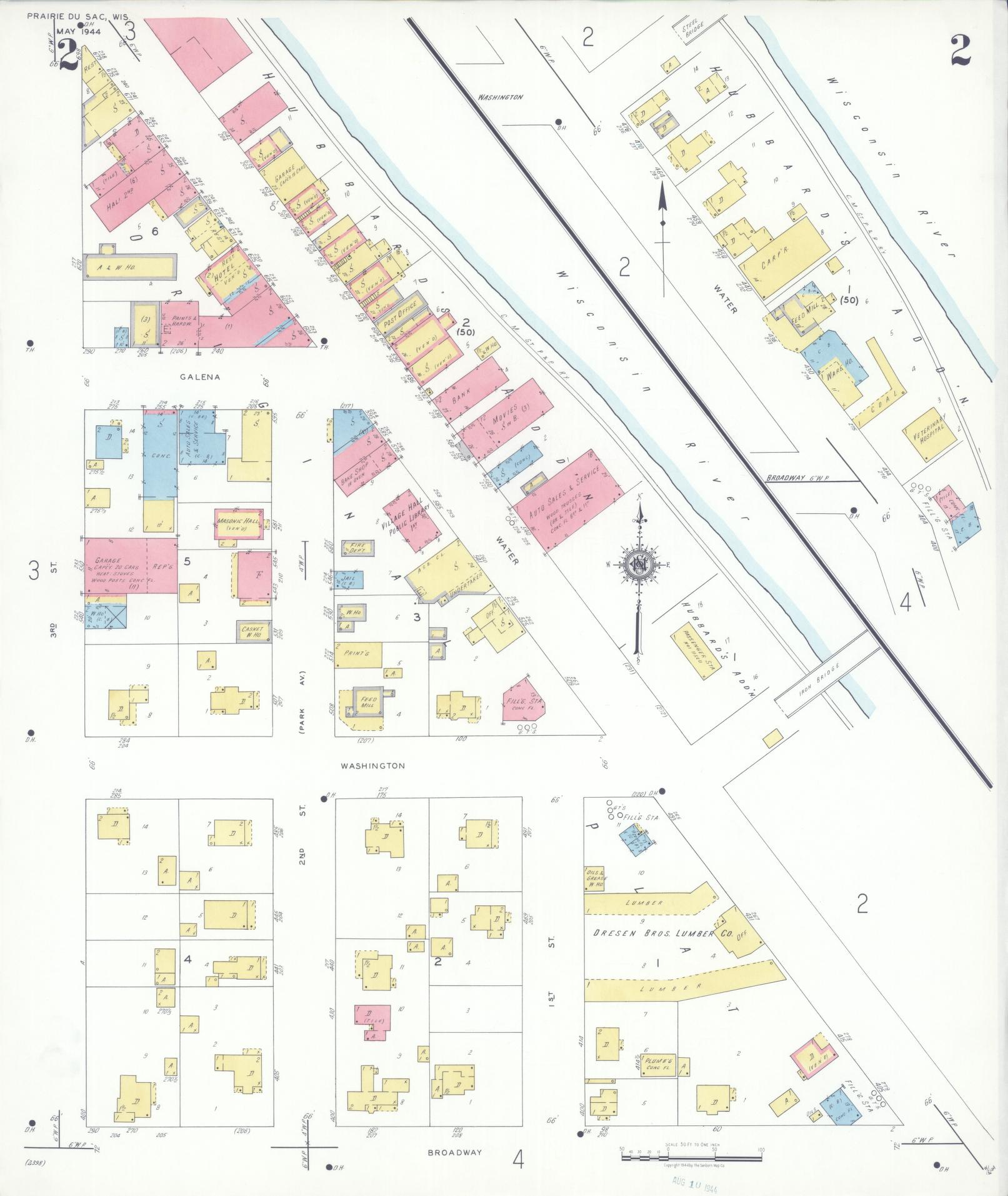 Sanborn Fire Insurance Map from Prairie du Sac, Sauk County, Wisconsin (1944), Sheet #0002 - Complete Map Set gallery image, historic Sanborn map, vintage wall art, Wisconsin Wisconsin