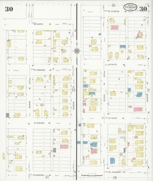 Sanborn Fire Insurance Map from Trinidad, Las Animas County, Colorado (1930), Sheet #0030 - Historic Sanborn Fire Insurance Map Print, vintage old map wall art, antique decor, genealogy gift, Colorado Colorado map
