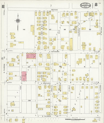 Sanborn Fire Insurance Map from Bradentown, Manatee County, Florida (1926), Sheet #0008 - Complete Map Set gallery image, historic Sanborn map, vintage wall art, Florida Florida