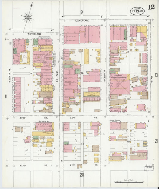 Sanborn Fire Insurance Map from El Paso, El Paso County, Texas (1900), Sheet #0012 - Historic Sanborn Fire Insurance Map Print, vintage old map wall art, antique decor, genealogy gift, Texas Texas map