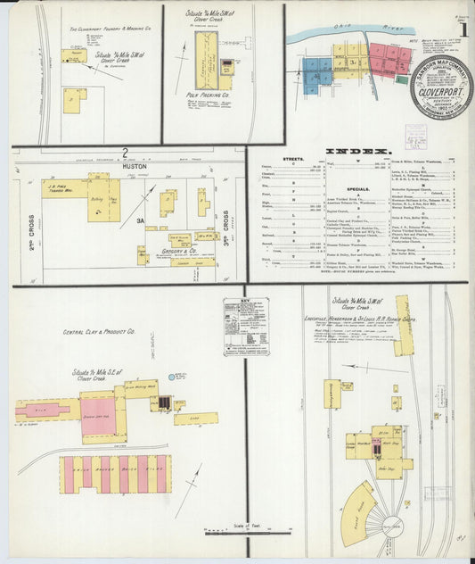 Sanborn Fire Insurance Map from Cloverport, Breckinridge County, Kentucky (1903), Sheet #0001 - Historic Sanborn Fire Insurance Map Print, vintage old map wall art, antique decor, genealogy gift, Kentucky Kentucky map