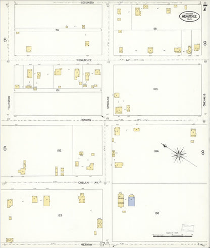 Sanborn Fire Insurance Map from Wenatchee, Chelan County, Washington (1909), Sheet #0007 - Complete Map Set gallery image, historic Sanborn map, vintage wall art, Washington Washington