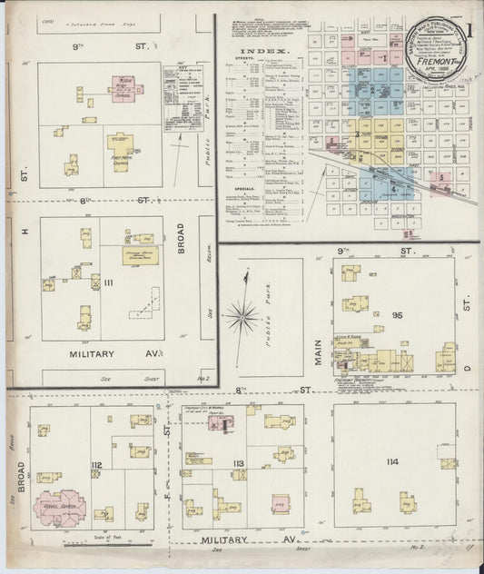 Sanborn Fire Insurance Map from Fremont, Dodge County, Nebraska (1888), Sheet #0001 - Historic Sanborn Fire Insurance Map Print, vintage old map wall art, antique decor, genealogy gift, Nebraska Nebraska map