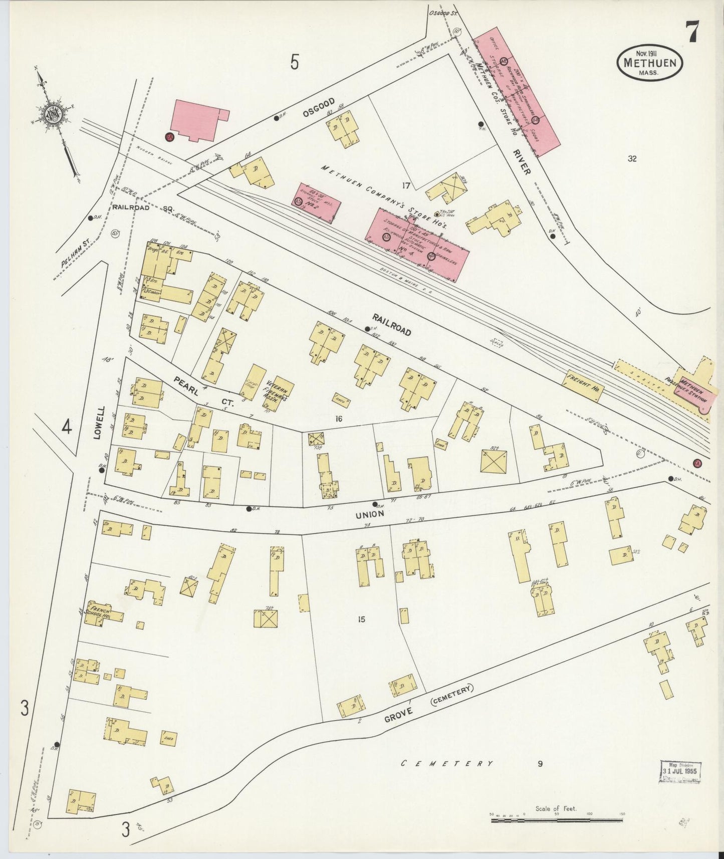 Sanborn Fire Insurance Map from Methuen, Essex County, Massachusetts (1911), Sheet #0007 - Complete Map Set gallery image, historic Sanborn map, vintage wall art, Massachusetts Massachusetts