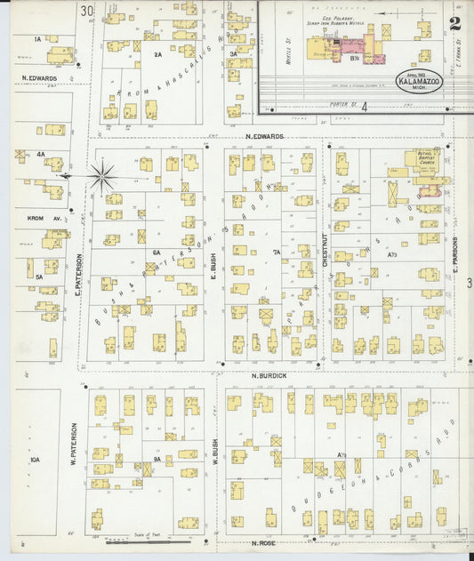 Sanborn Fire Insurance Map from Kalamazoo, Kalamazoo County, Michigan (1902), Sheet #0002 - Historic Sanborn Fire Insurance Map Print, vintage old map wall art, antique decor, genealogy gift, Michigan Michigan map