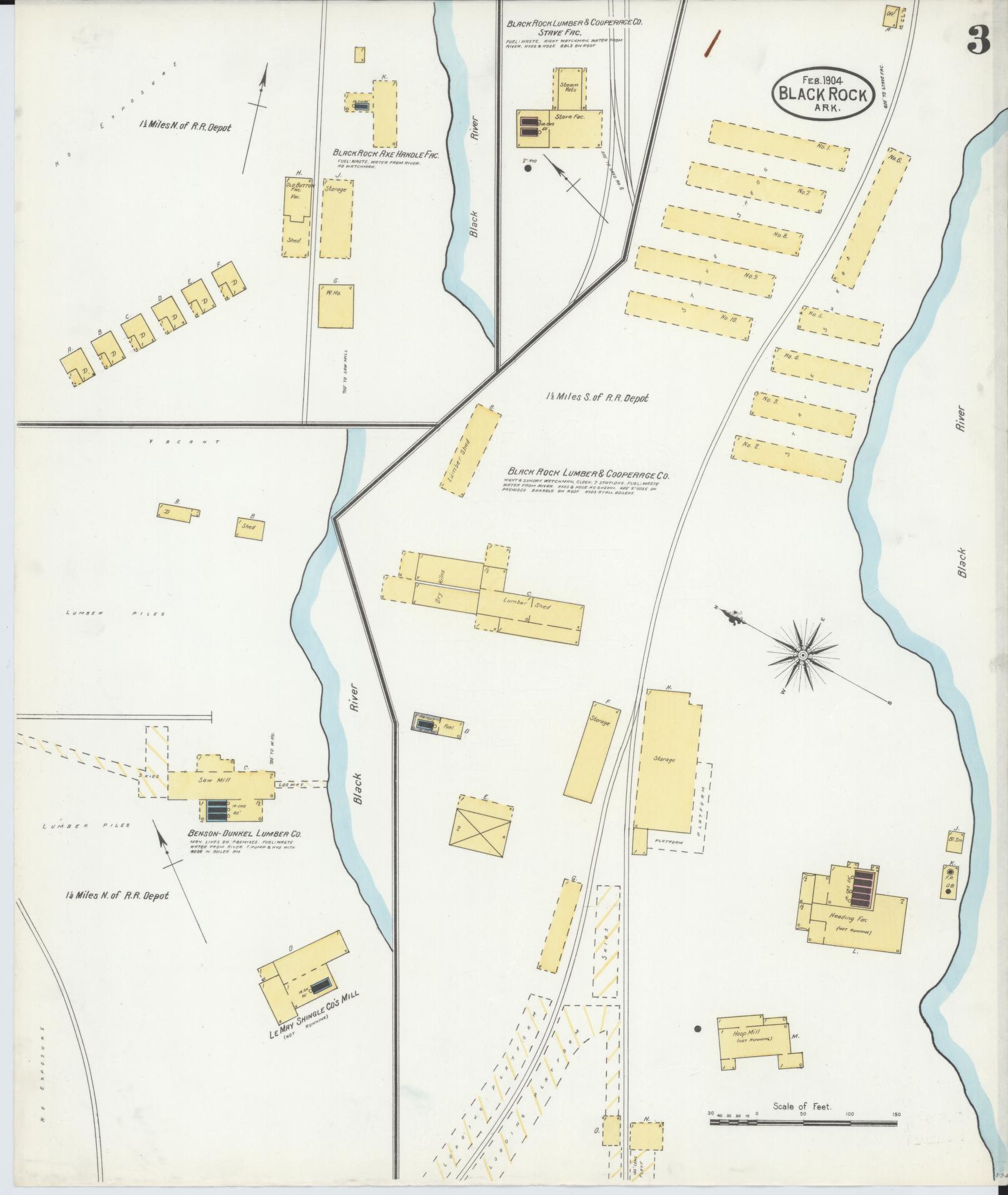 Sanborn Fire Insurance Map from Black Rock, Lawrence County, Arkansas (1904), Sheet #0003 - Complete Map Set gallery image, historic Sanborn map, vintage wall art, Arkansas Arkansas