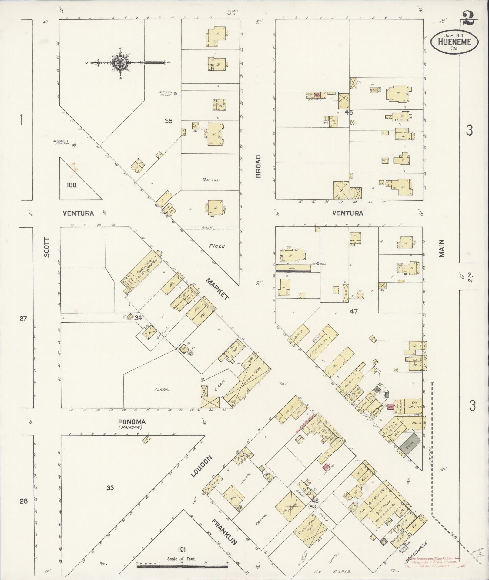 Sanborn Fire Insurance Map from Hueneme, Ventura County, California (1910), Sheet #0002 - Historic Sanborn Fire Insurance Map Print, vintage old map wall art, antique decor, genealogy gift, California California map